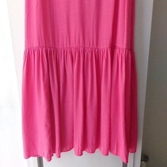 H&M Bright Barbie Pink Maxi Dress S fits like M Sleeveless VNeck with Ruffle Hem - Picture 5 of 7